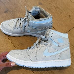 Nike Air Jordan 1 High Top Sneakers in Light Gray and Pale Blue